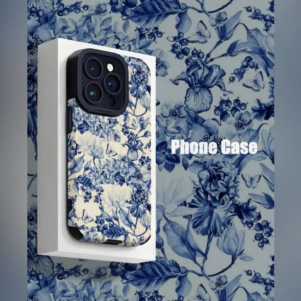 iPhone 16 Pro Max Case – Blue Floral Chinoiserie Print | Elegant & Protective
